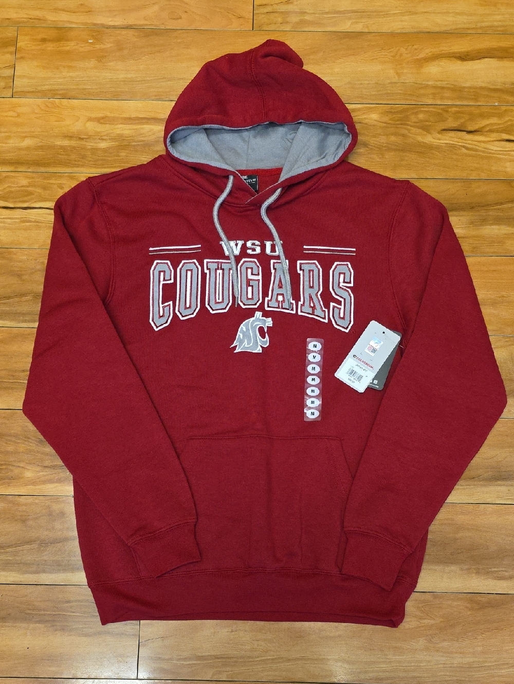 NEW Washington State University Cougar Pullover Hoodie Crimson Gray Unisex Sz M